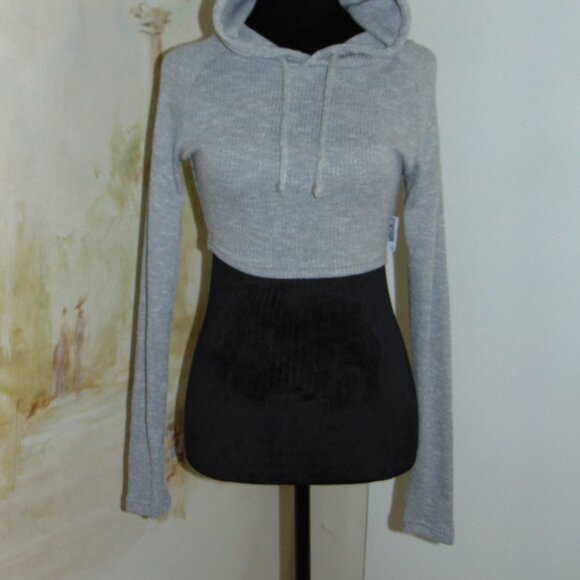 Gymshark Heather Gray Stretchy Ribbed Thermal Knit Hoodie Activewear Gym Workout - Picture 3 of 10
